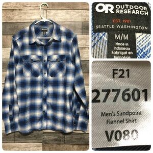 Outdoor Research Sandpoint Flannel Shirt Men’s M Blue Plaid Button Up